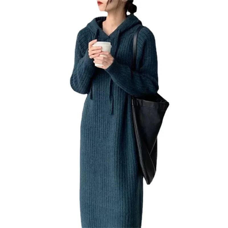 Women Hooded Knit Long