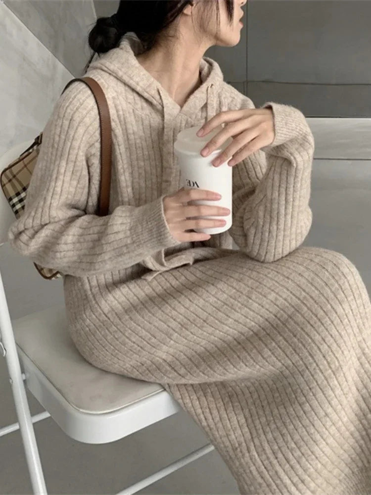 Women Hooded Knit Long