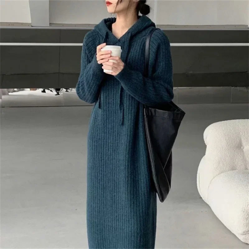 Women Hooded Knit Long